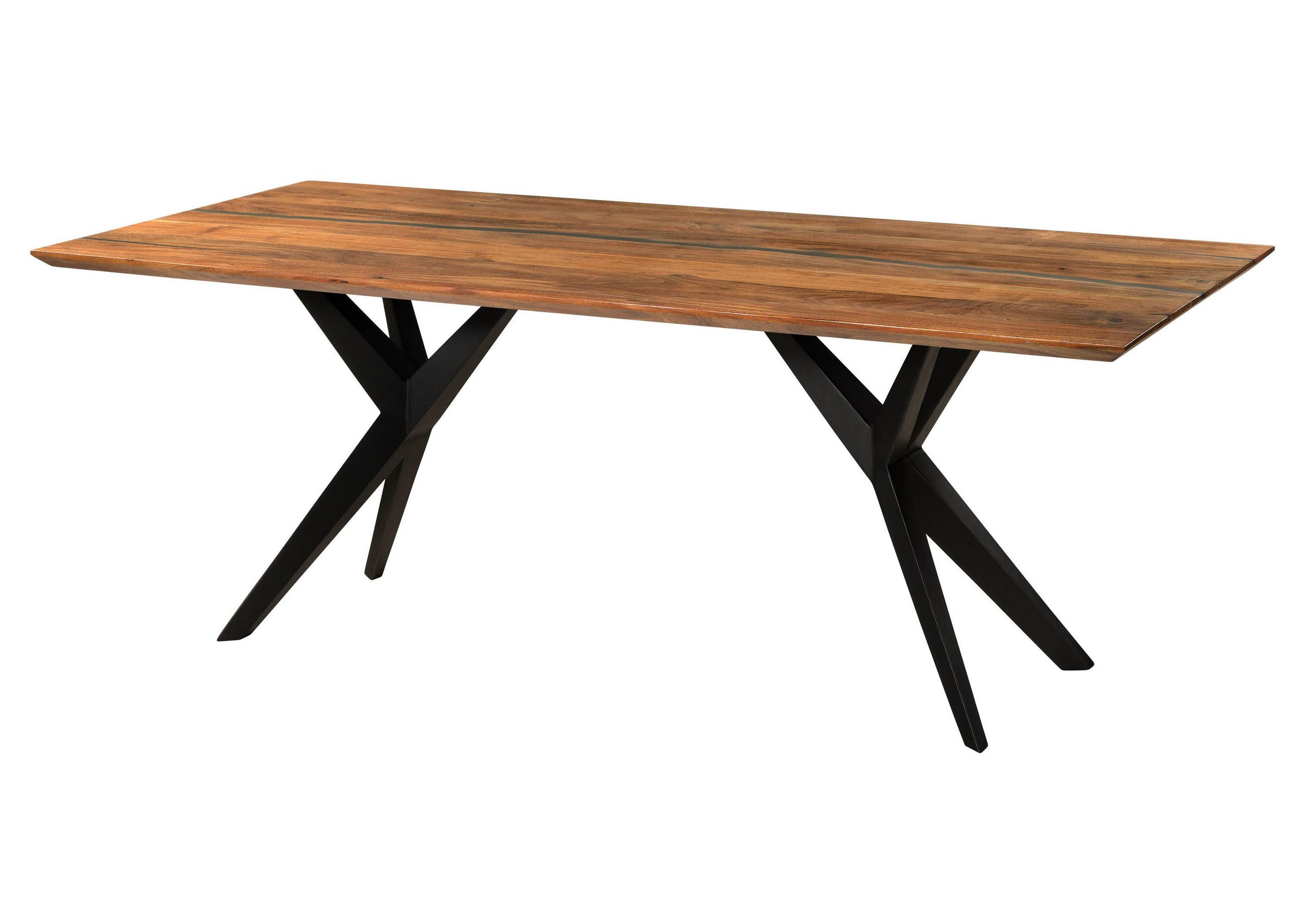 ESSTISCH Akazie 220x100x76 natur lackiert / Epoxid schwarz, Sterngestell anthrazit matt EPOXY - Naturfarben, Holz (220/100/76cm) - Massivmoebel24