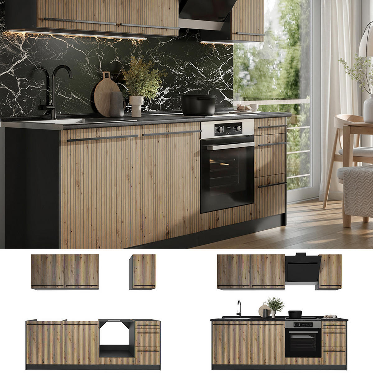 KUCHYŇSKÝ KOUT R-Line, Řemeslný dub/Antracit, 220 cm, PD Antracit - antracitová/dub artisan, kompozitní dřevo (220/81.6/46cm) - Vicco