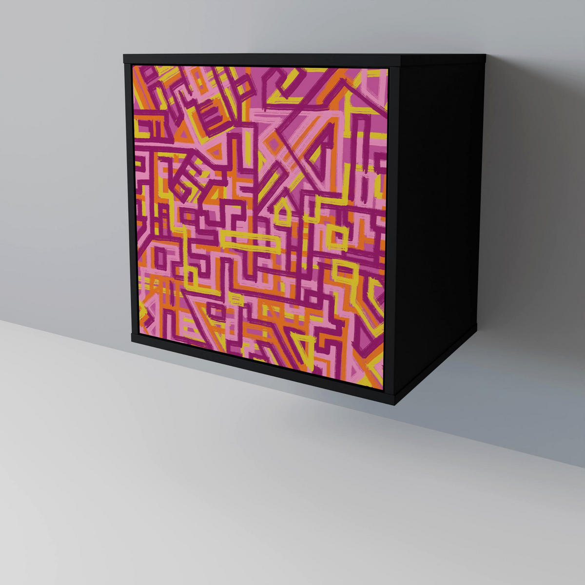 SIDEBOARD LOVELY MEMORIES, Schwarz, 57,5x42x72,5 cm, Schwarze Metallfüße - Multicolor/Schwarz, Holzwerkstoff/Metall (57.5/72.5/42cm) - SpaceRebels