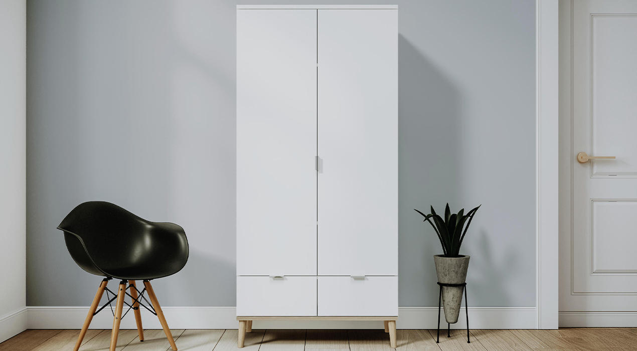 Drehtürenschrank 2-türig weiß, eichefarben von MID.YOU