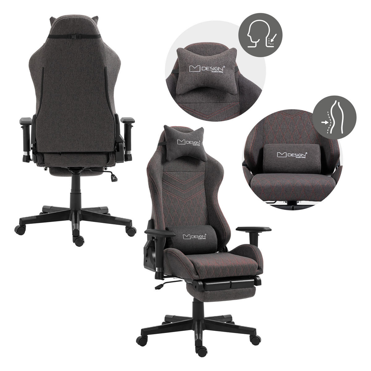 GAMING-STUHL grau/rot - Grau, Metall (70/131/72cm) - ML-DESIGN