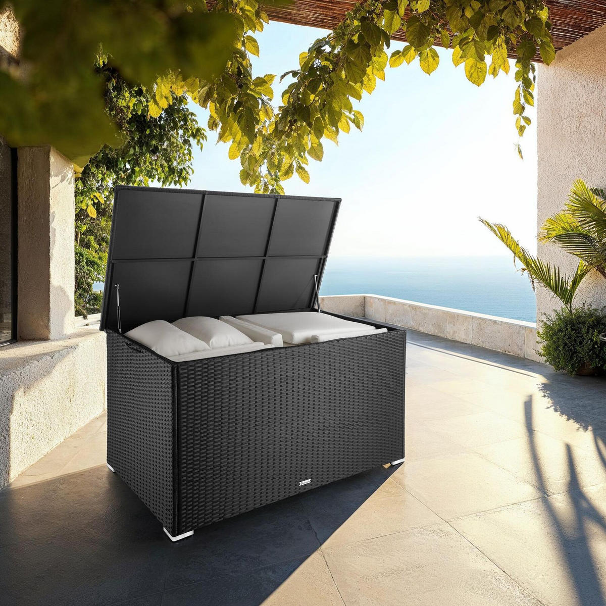 AUFLAGENBOX Oslo,145 x 82,5 x 79,5 cm,schwarz - Schwarz, Kunststoff (82.5/79.5/145cm) - tectake