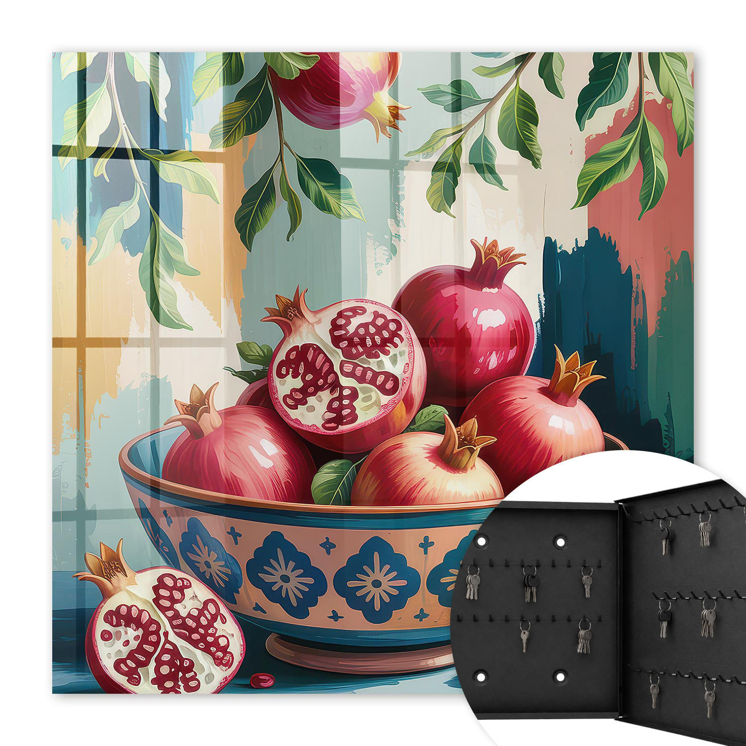 SCHLÜSSELBOX Schwarz 30x30 cm- Türöffnung nach rechts - Fruchtmotiv - Rot, Metall (30/30/5cm) - TULUP