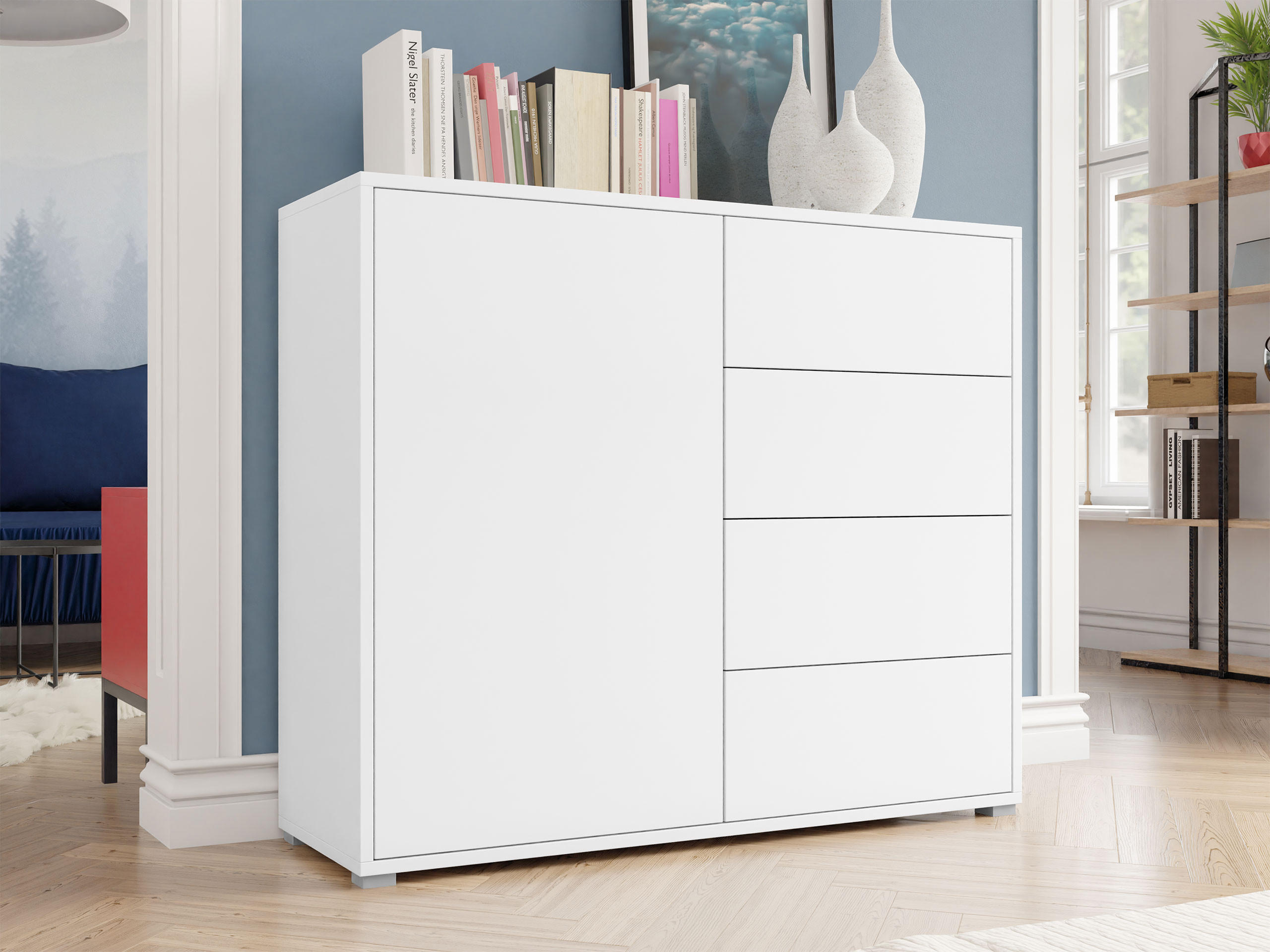KOMMODE Gesita K1D4SZ - Silberfarben/Weiß, Holzwerkstoff/Kunststoff (100/93/41cm) - MIRJAN24