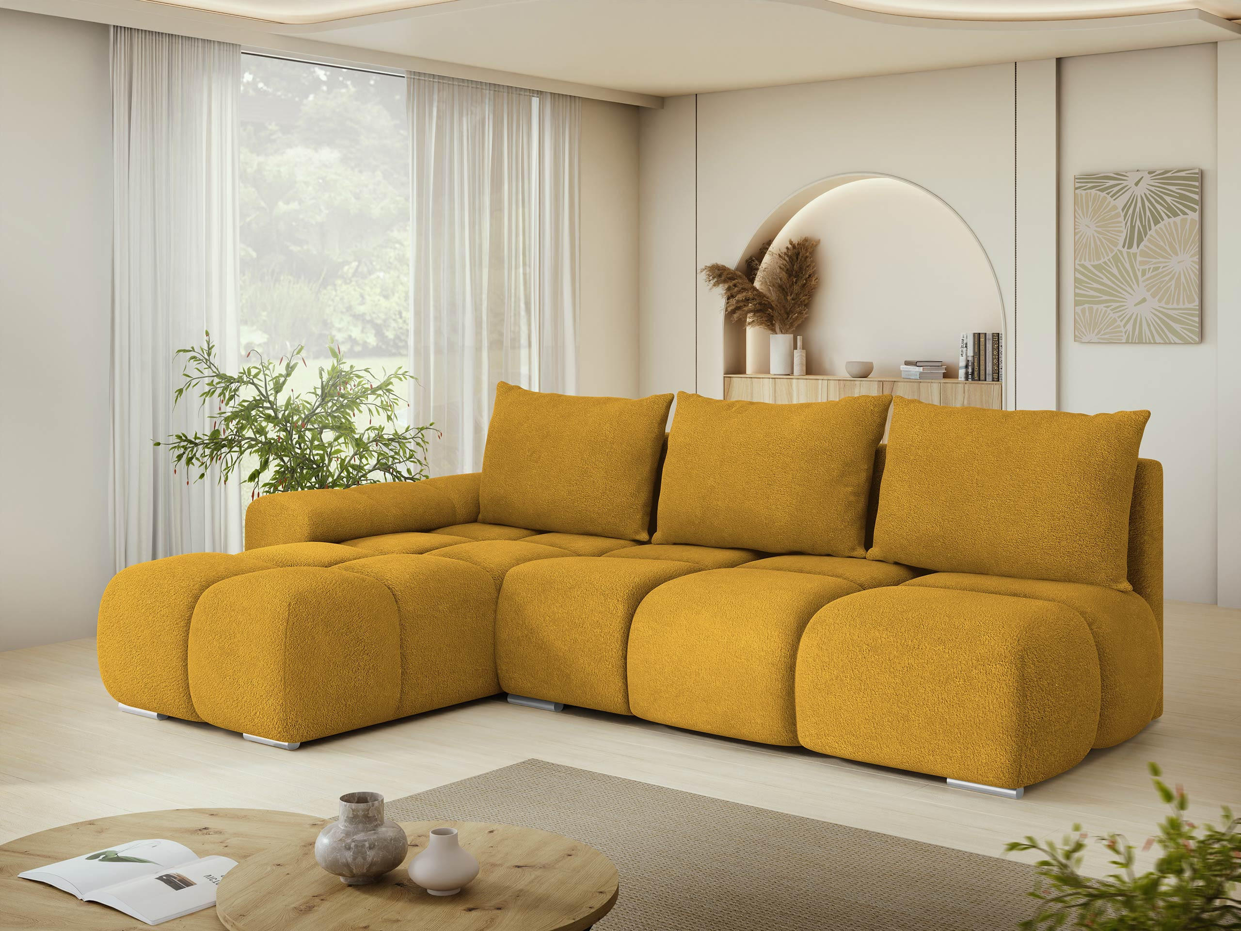 ECKSOFA Bestii, Seite: Links - Currygelb/Schwarz, Holz/Kunststoff (270/183cm) - MIRJAN24