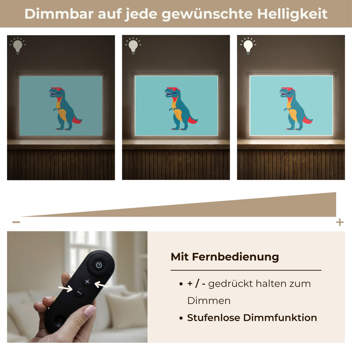 NÁSTĚNNÁ LAMPA S AKUMULÁTOREM Dinosaurus - Modrá - Sluneční brýle 40x30 cm - světle modrá, kompozitní dřevo (40/30/8cm) - OnlyWow