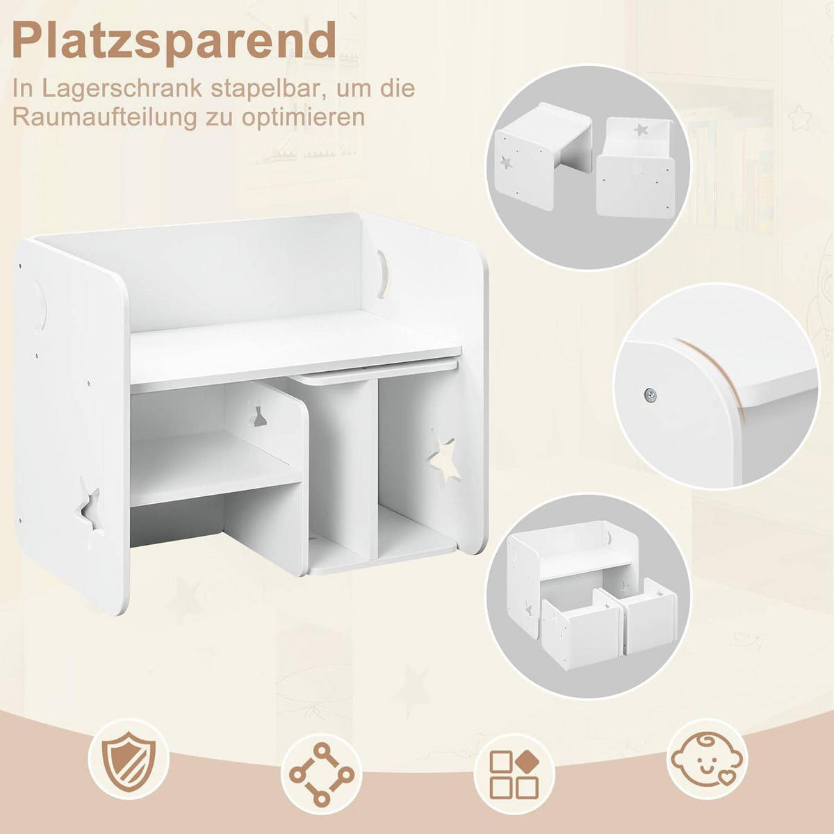 KINDERSITZGRUPPE für Zuhause Kindergarten, Weiß - Weiß, Holzwerkstoff (65.5/53/42cm) - Woltu