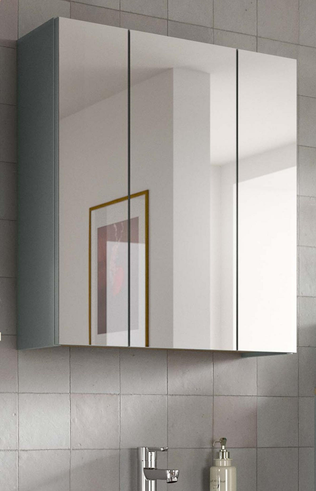 SPIEGELSCHRANK grün, Badschrank skandinavisch 3-türig 60 x 68 cm - Eichefarben/Grün, Glas/Holzwerkstoff (60/68/19cm) - Inn.Furn