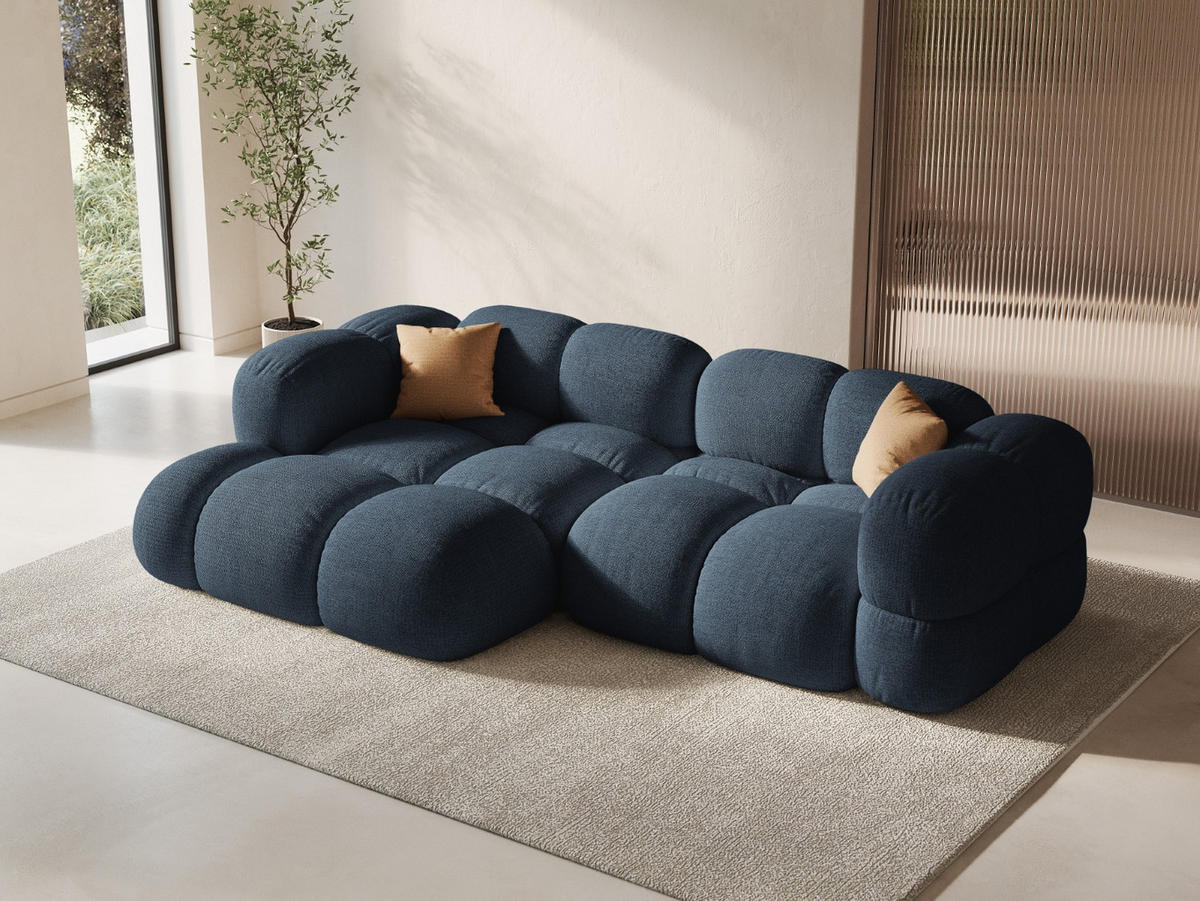 ECKSOFA links Loretto aus strukturiertem Stoff dunkelblau 3 Sitzplätze - Dunkelblau, Textil (147/250cm) - Cosmopolitan Design