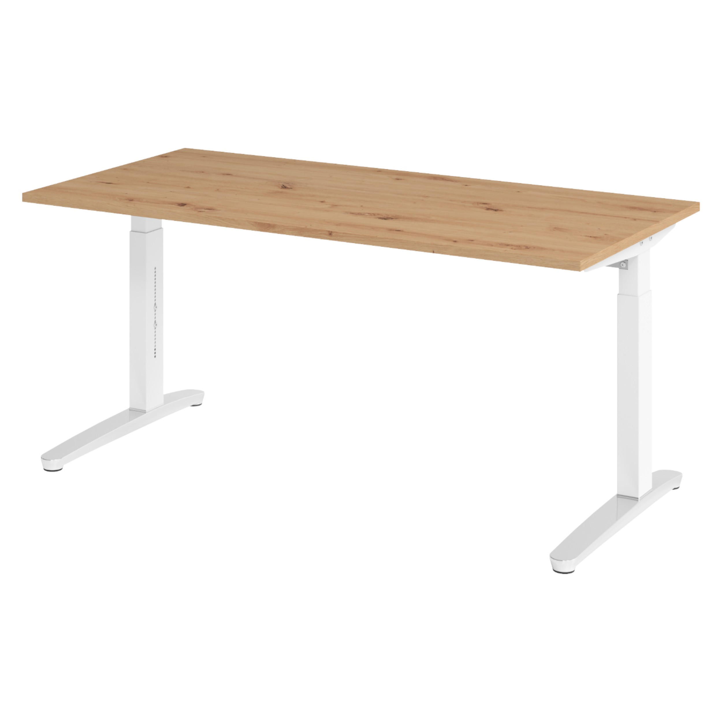 bümö Schreibtisch Wildeiche, Weiß, Silber 160x74x80 cm
