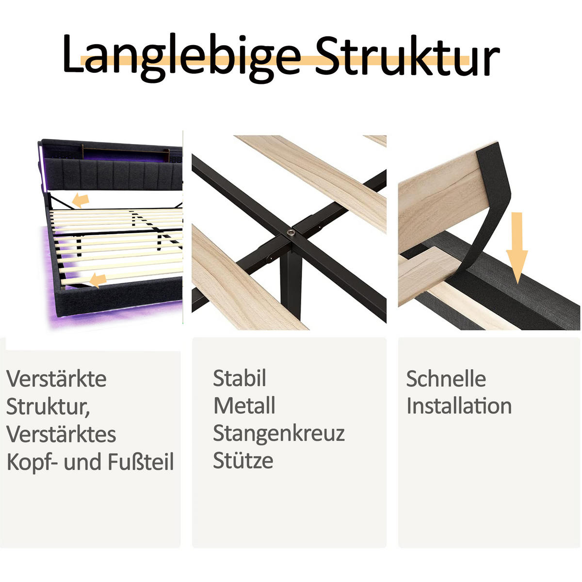 POLSTERBETT 160/200 cm in Grau Leinen mit LED, USB und Stauraum - Grau, Holzwerkstoff/Textil (160/200cm) - WISHDOR