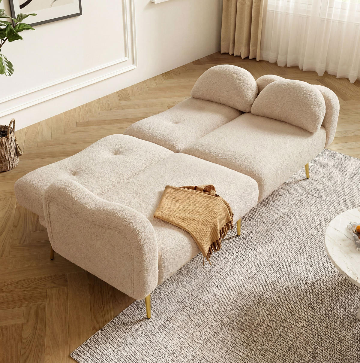 SOFABETT Zweisitzer Wollmisch-Bezug mit verstellbarer Rückenlehne Beige 175/79/82 cm - Beige, Textil (79/82/175cm) - Redom