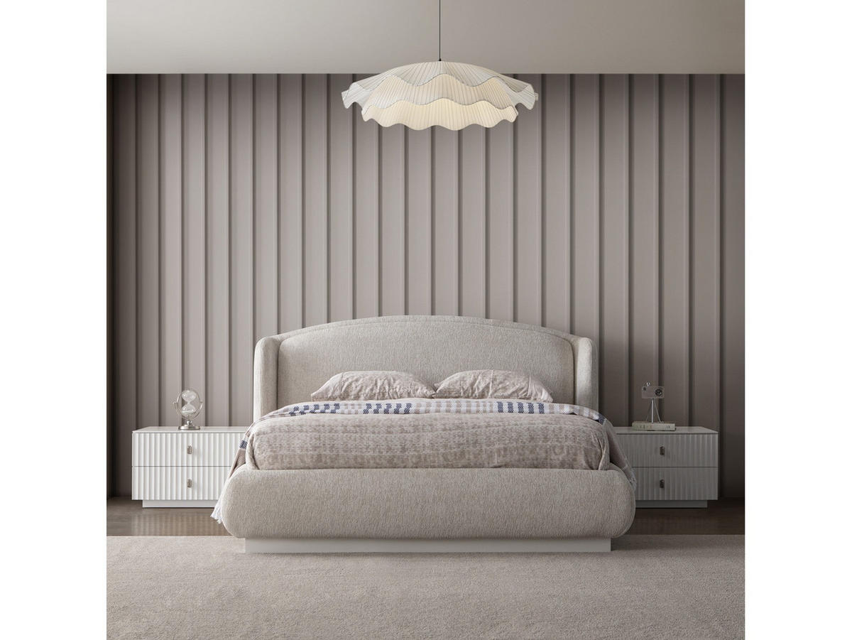 BETTANLAGE BRONZ Schlafzimmer-Set, 5-teilig, Beige, Bett mit Kopfteil, 2 Nachttische, Kleiderschrank und Kommode - Beige, Leder/Holzwerkstoff (160/200cm) - Villa Möbel