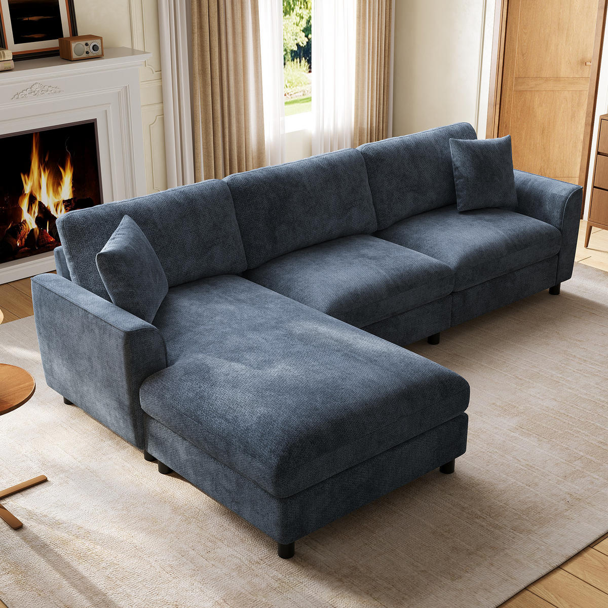 ECKSOFA 256/137/79 cm Blau mit umstellbarer Liegeelement - Blau, Textil/Metall (256/137cm) - Oxeza