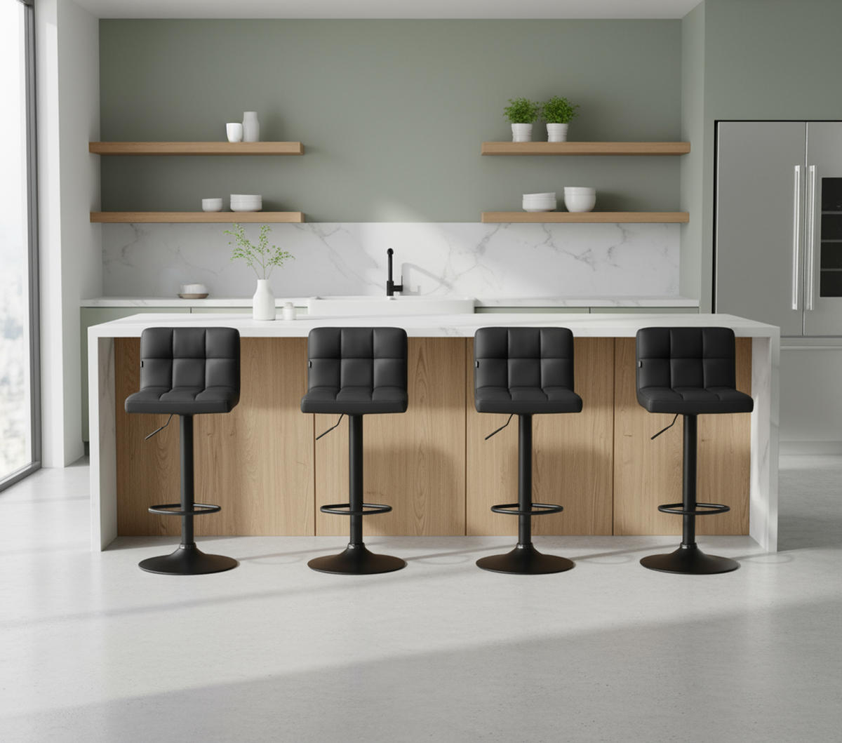 BARHOCKER 2er Set Fenai Kunstleder schwarz schwarz - Schwarz, Kunststoff/Metall (40/106/40cm) - TPFLiving