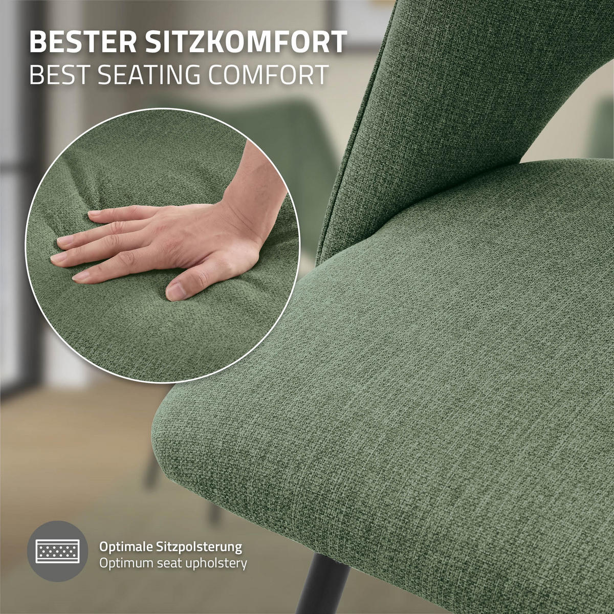 ESSZIMMERSTÜHLE 2ER-SET Grün Stoffbezug - Schwarz/Grün, Textil/Metall (57/89/53cm) - ML-DESIGN