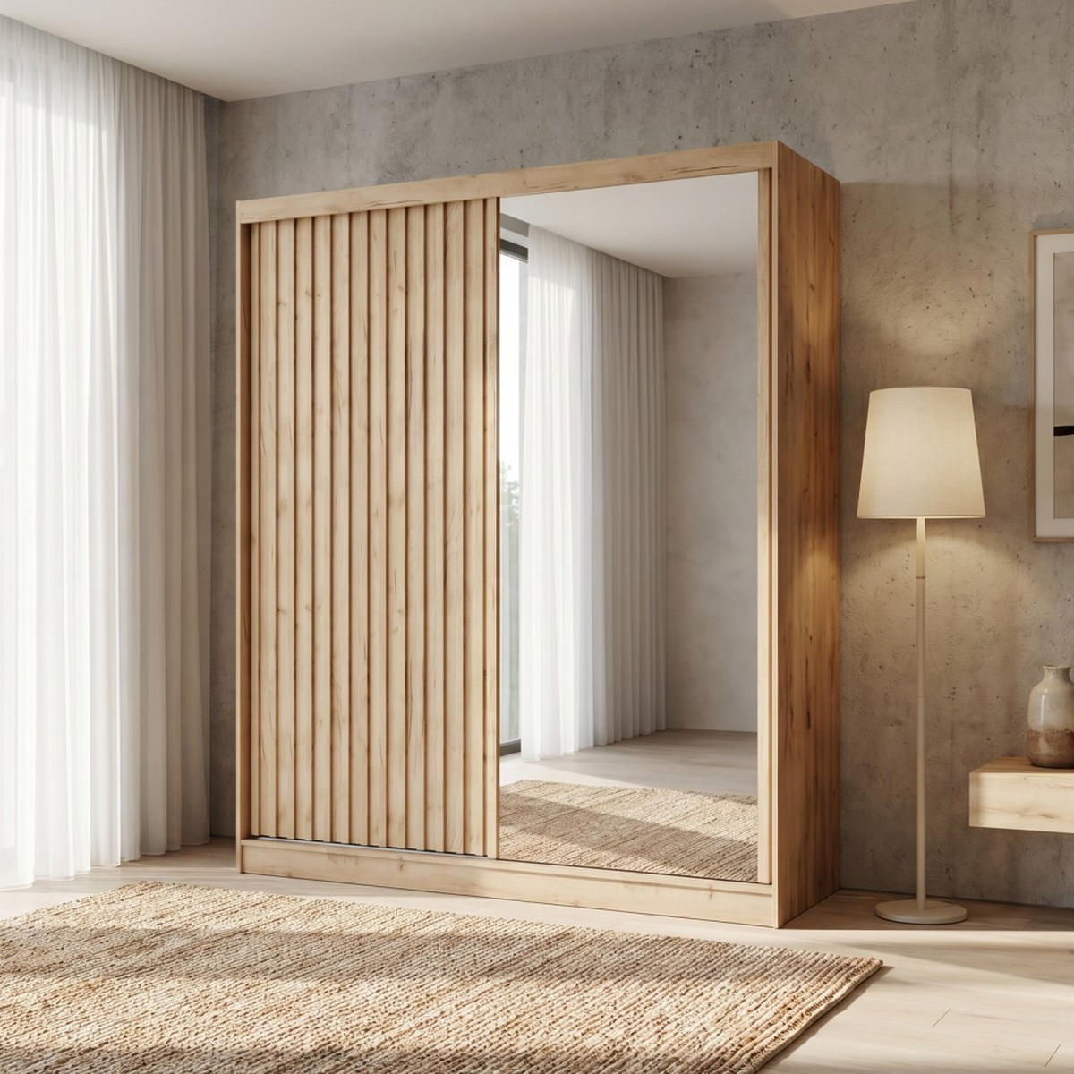 SCHWEBETÜRENSCHRANK Donatello 180/205/60 2-türig eiche Artisan mit Spiegel - Eiche Artisan, Holzwerkstoff (180/205/60cm) - Beautysofa