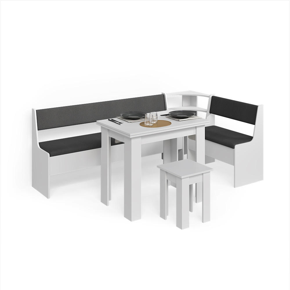 ECKBANKGRUPPE Tiberio Weiß 210 x 120 cm mit Tisch - Weiß, Holzwerkstoff (210/80/120cm) - Livinity®