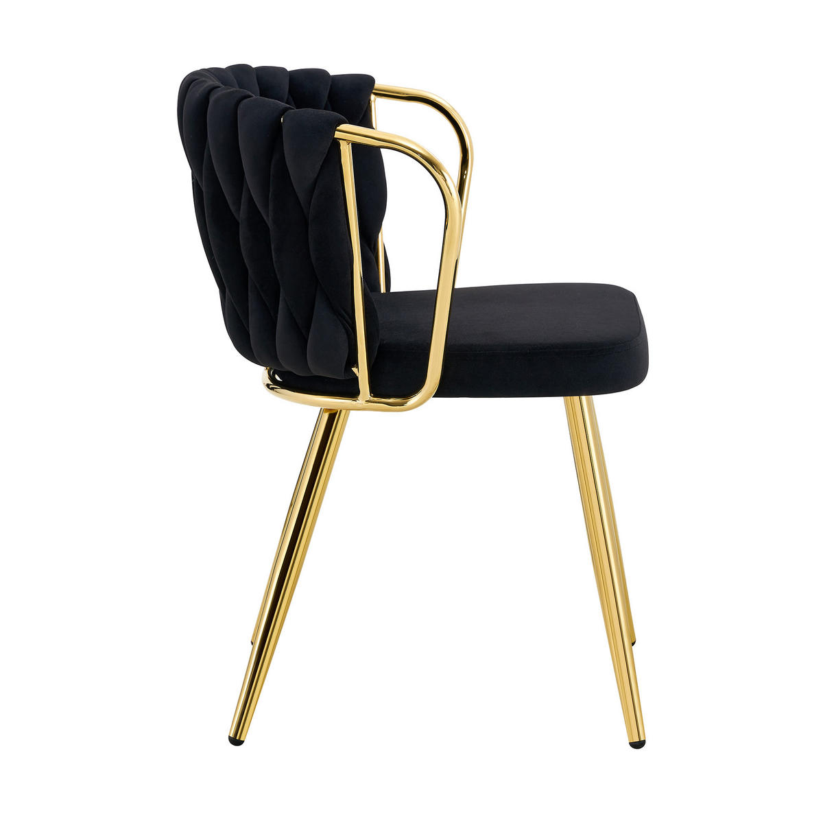 ESSZIMMERSTUHL 2ER-SET aus Samt mit goldenen Beinen, ergonomisch gepolstert - Schwarz, Textil (43/76/58cm) - Urban Meuble