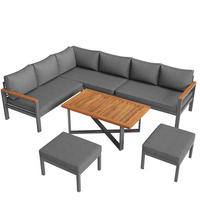 GARTENLOUNGE-SET 114/60/78,5 cm mit Tisch, verstellbaren Füßen, Holz-Tischplatte und Gestell aus verzinktem Eisen, Dunkelgrau - Grau, Metall - Redom