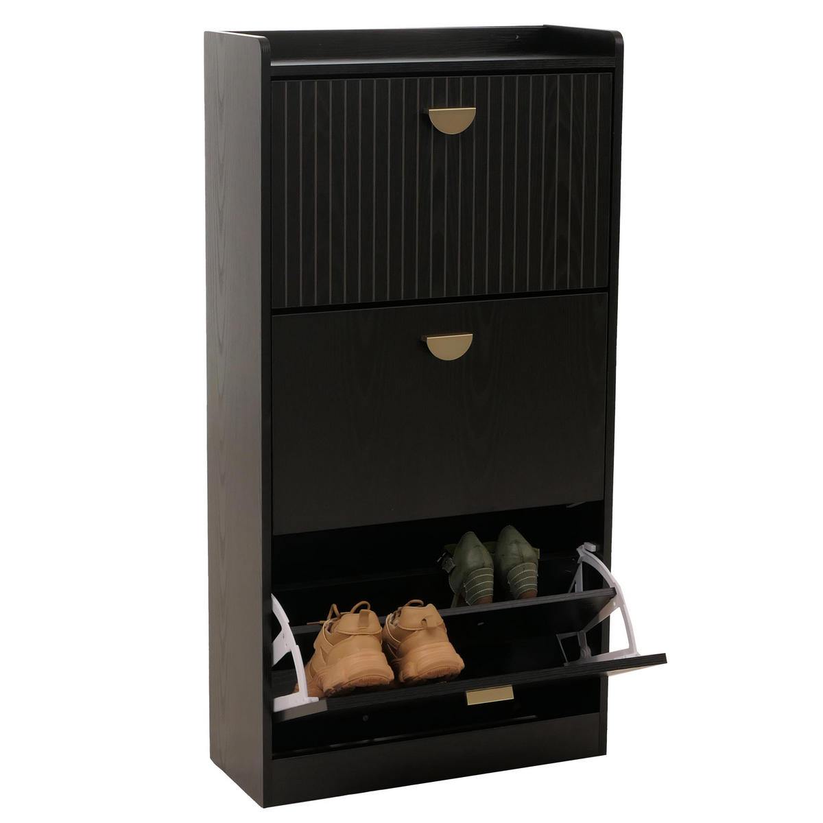 SCHUHSCHRANK 3 KLAPPEN Schwarz - Schwarz, Holzwerkstoff (60/117/24cm) - MCW