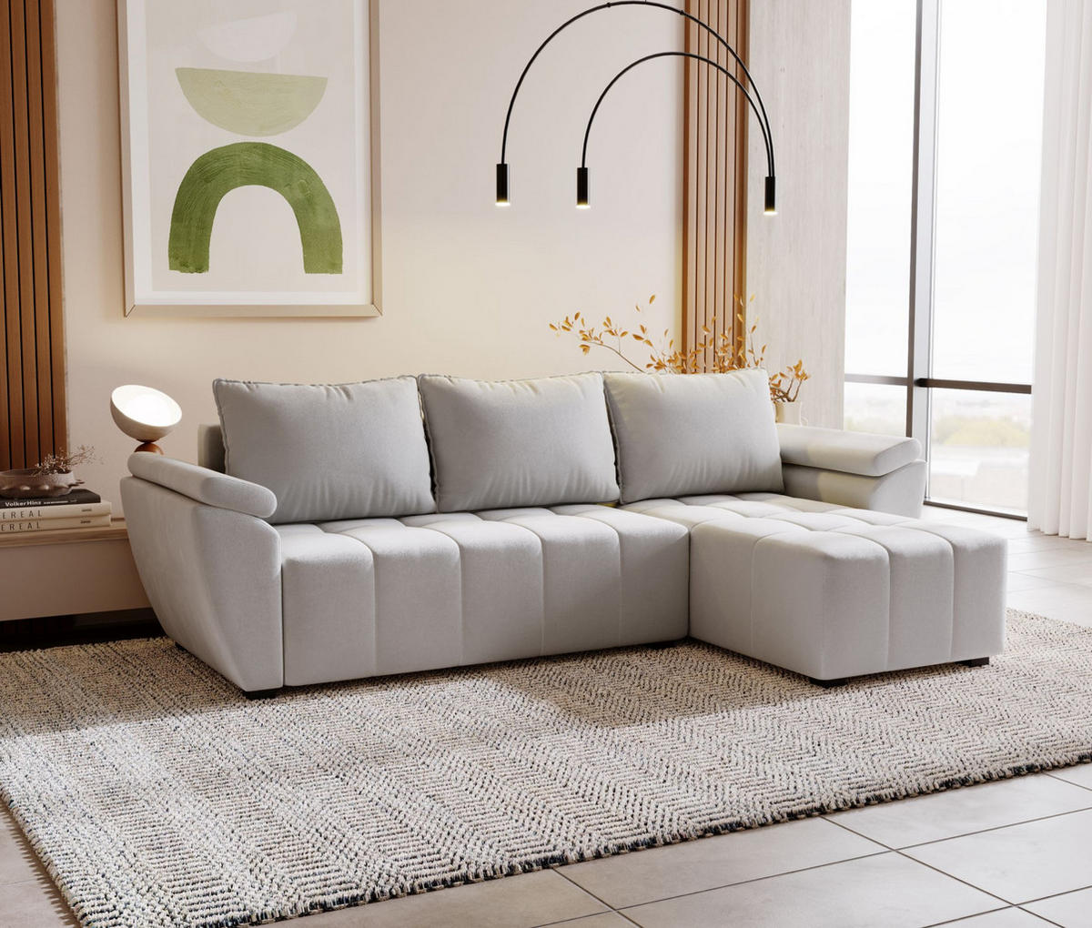ECKSOFA ZEUS L Monolith 84 Rechts mit Schlaffunktion - Grau, Textil (251/140cm) - Bedante
