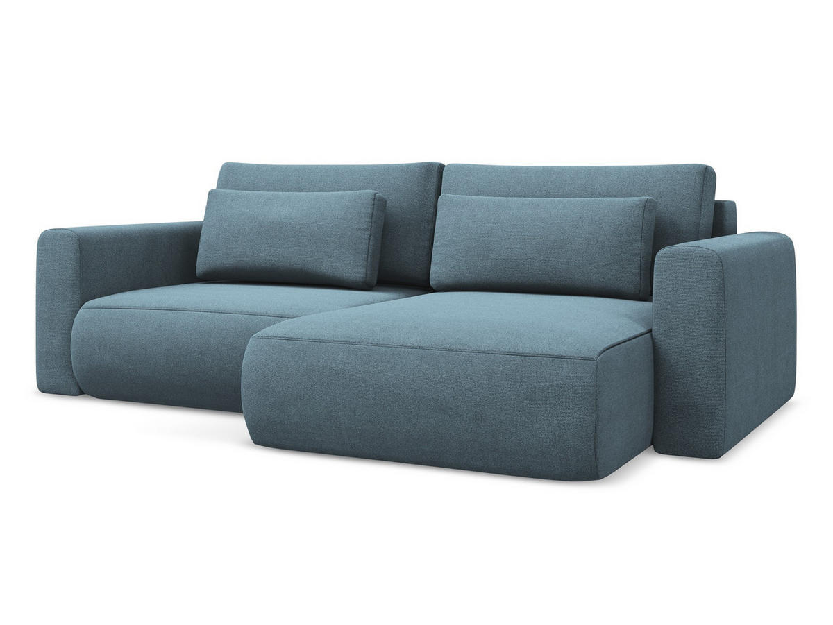 ECKSOFA mit Schlaffunktion Strukturstoff Stoff Blau - Blau/Schwarz, Kunststoff/Textil (240/149cm) - Makamii