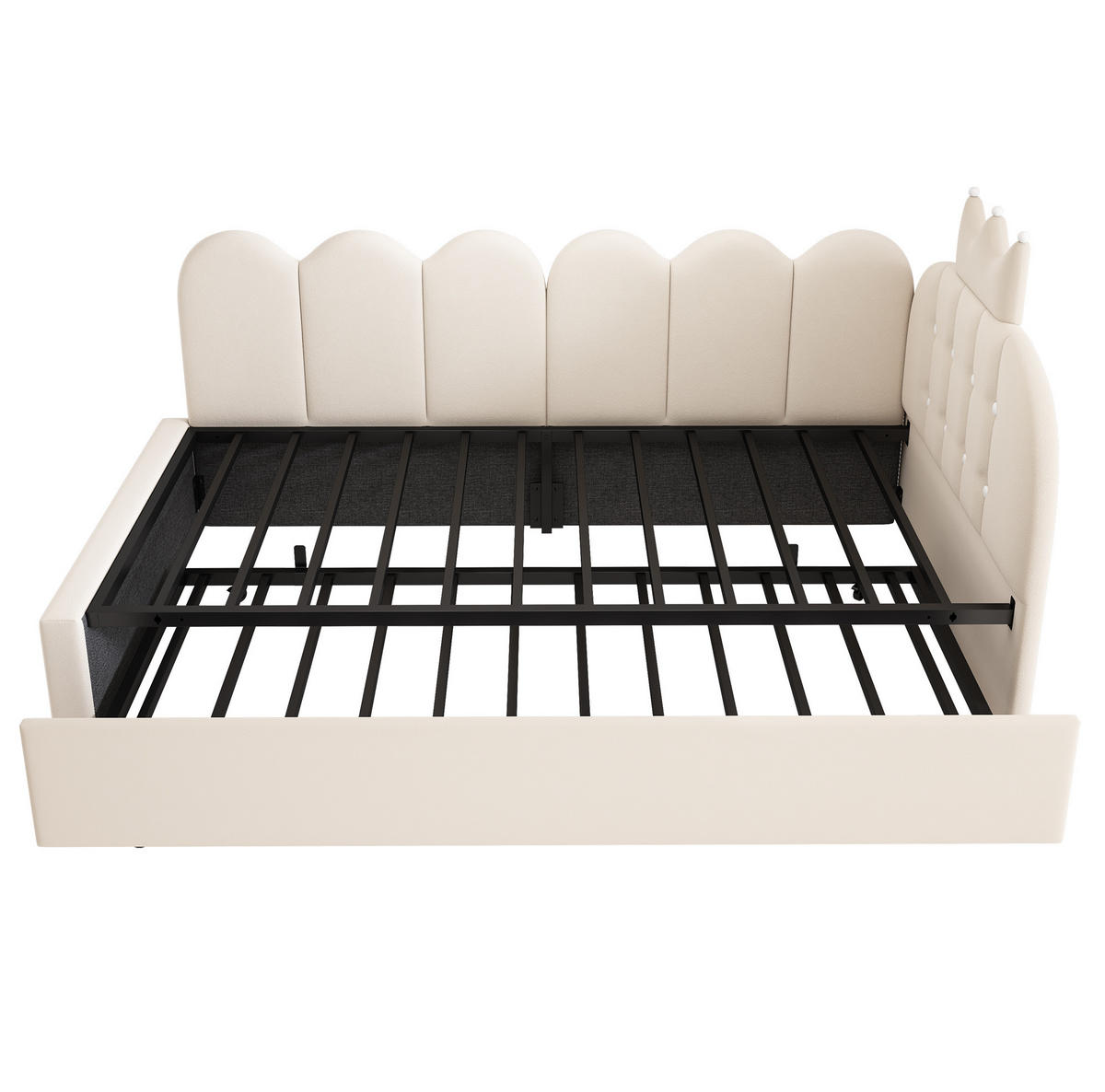 KINDERBETT Kindereinzelbetten 90/200 cm mit Ausziehbett 90/190 cm, L-Form, Samtbezug und Kronen-Gitterdesign, Beige - Beige, Textil (90/200cm) - Redom