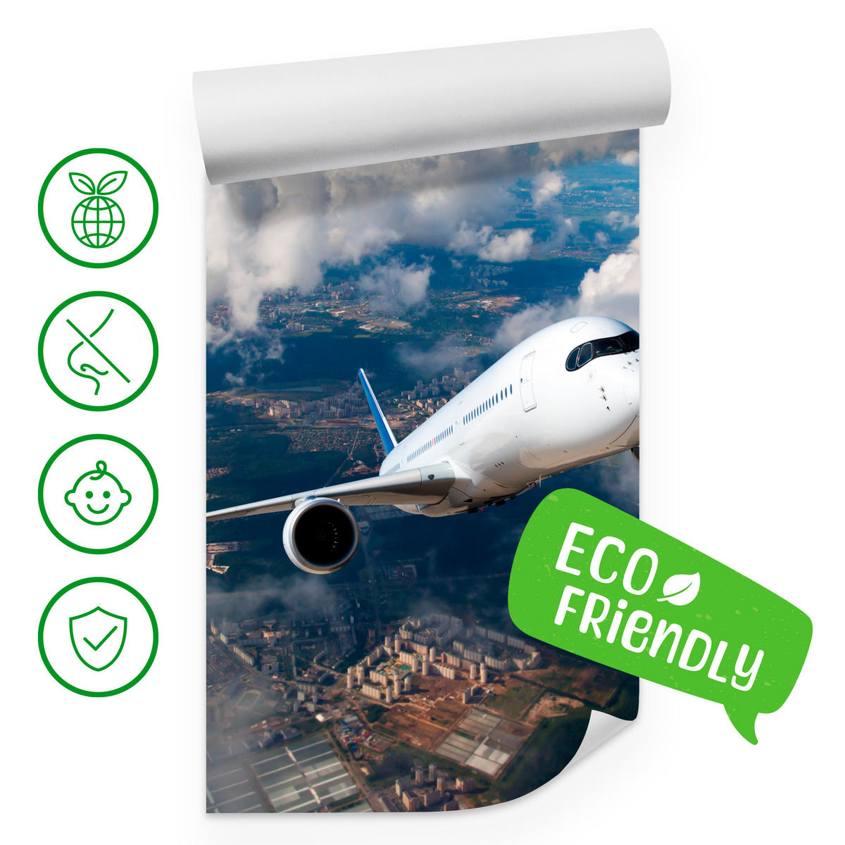 FOTOTAPETE für Jugendzimmer Flugzeug Start Wolken Himmel 200x140 - Blau/Beige, Papier (200/140cm) - Muralo