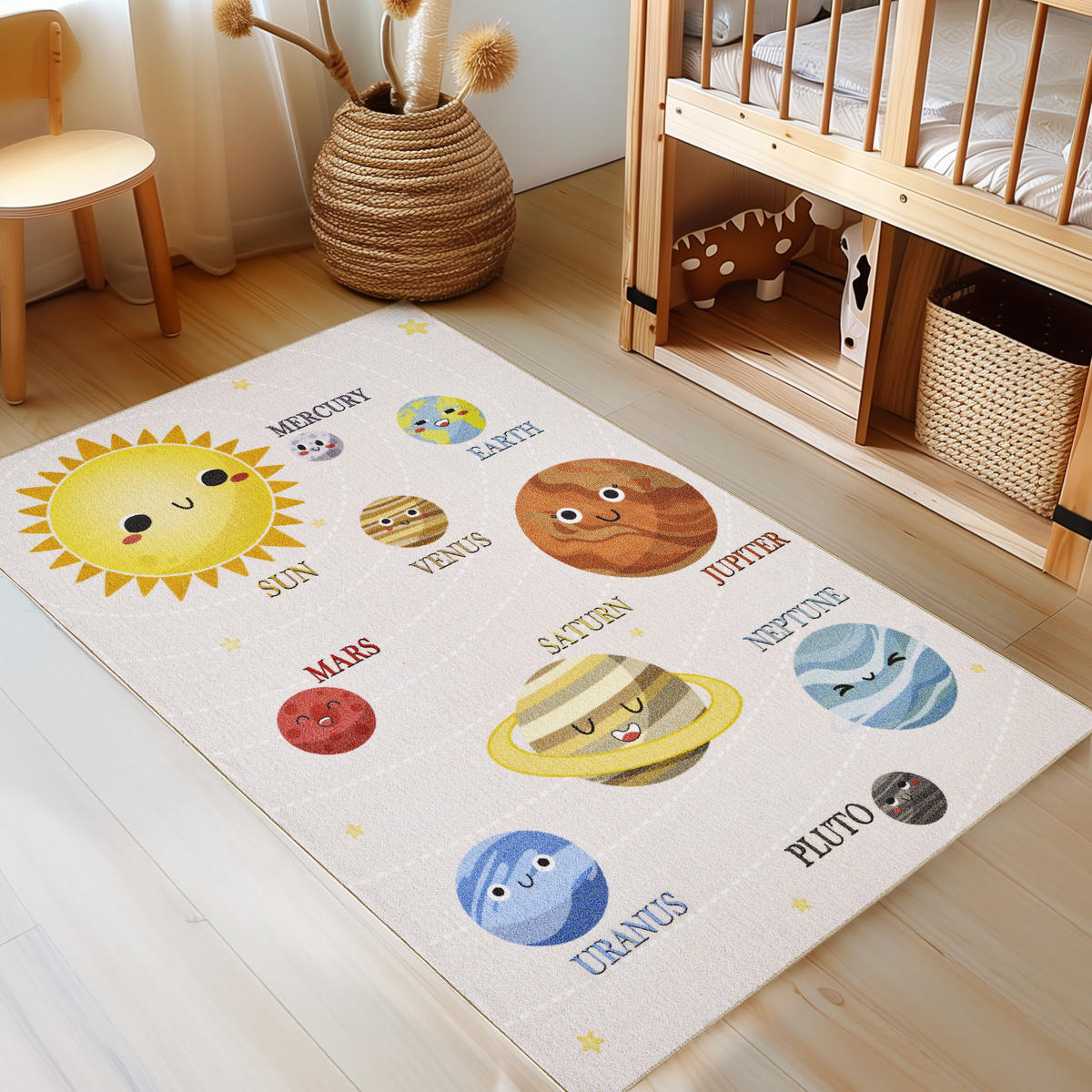 TEPPICH Kinder Flachgewebe Weltall-Planeten Polyamid rutschfest Kinderzimmer Beige Rechteckig 160x230 - Beige, Textil (160/230cm) - KADIMA DESIGN