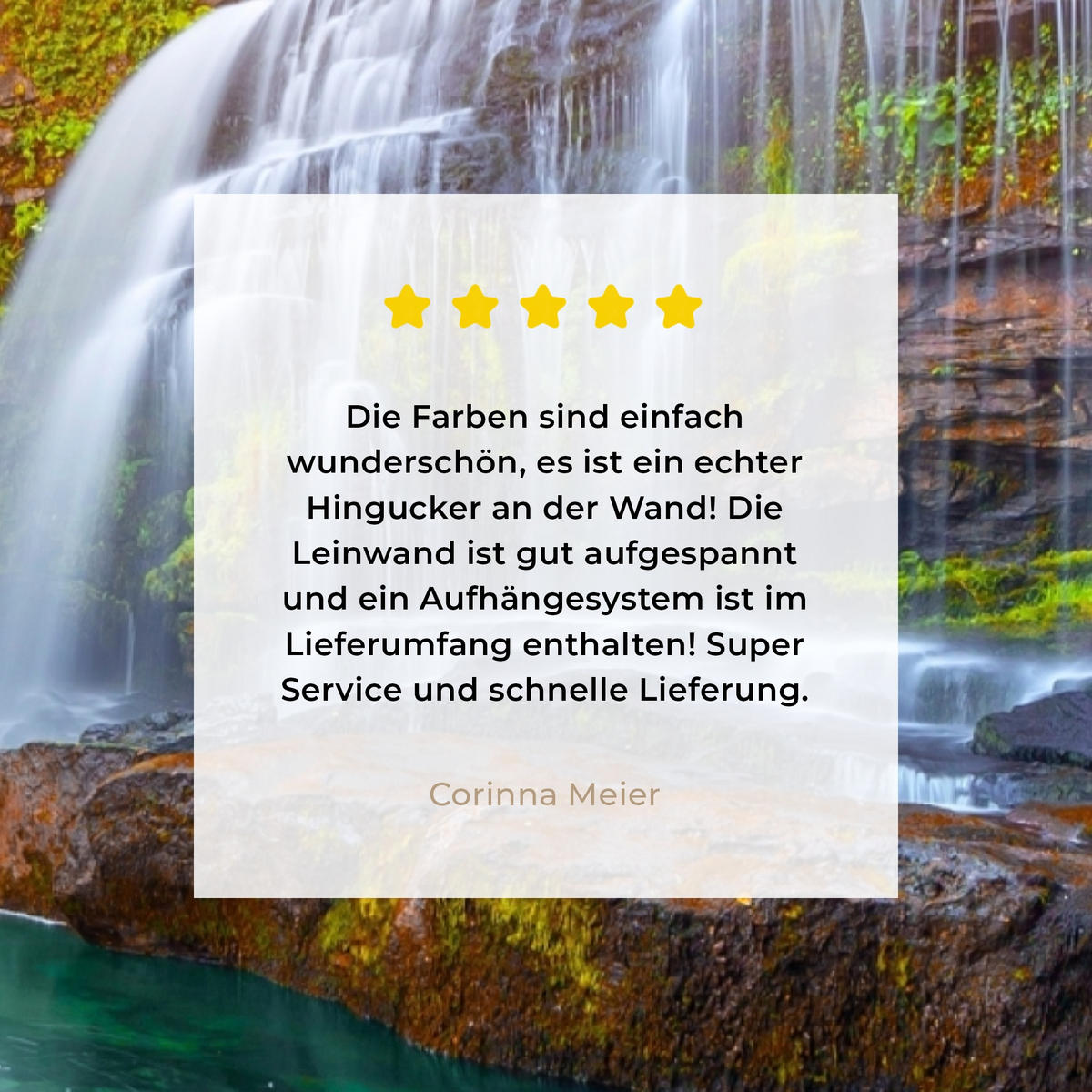 LEINWANDBILD Natur - Wasserfall - Pflanzen - Bäume - Sonne 20x30 cm - Olivgrün, Textil (20/30cm) - MuchoWow