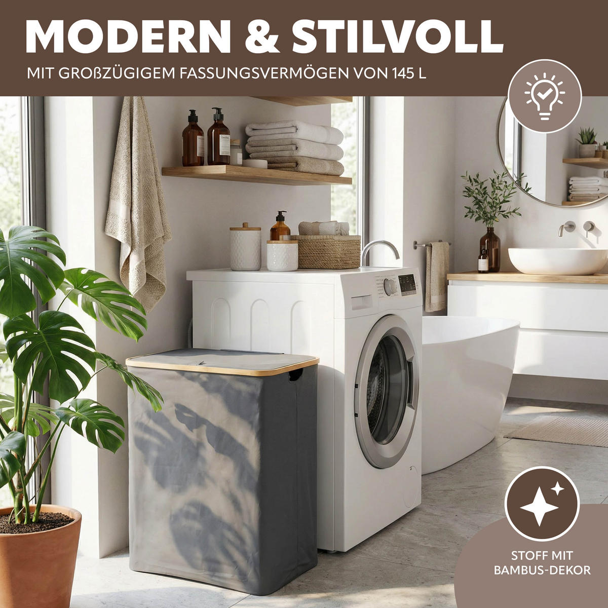 WÄSCHESAMMLER 145 Liter, grau - Grau, Textil (57.5/68/37.5cm) - bremermann