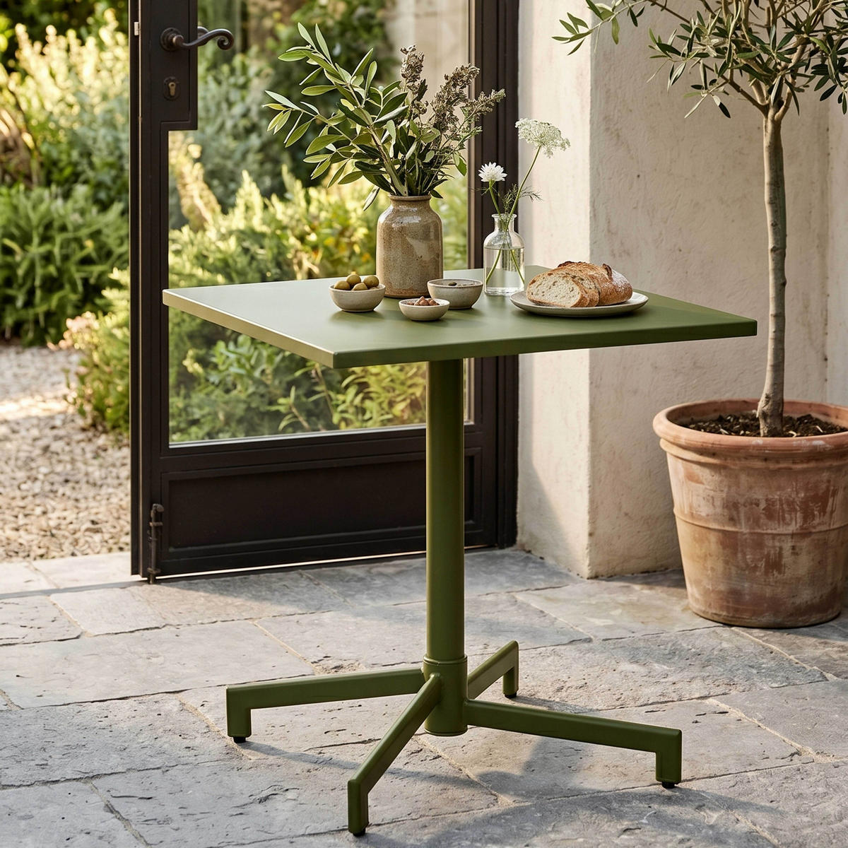 BISTROTISCH, Khakigrün - Grün, Metall (70/70/72cm) - Oviala