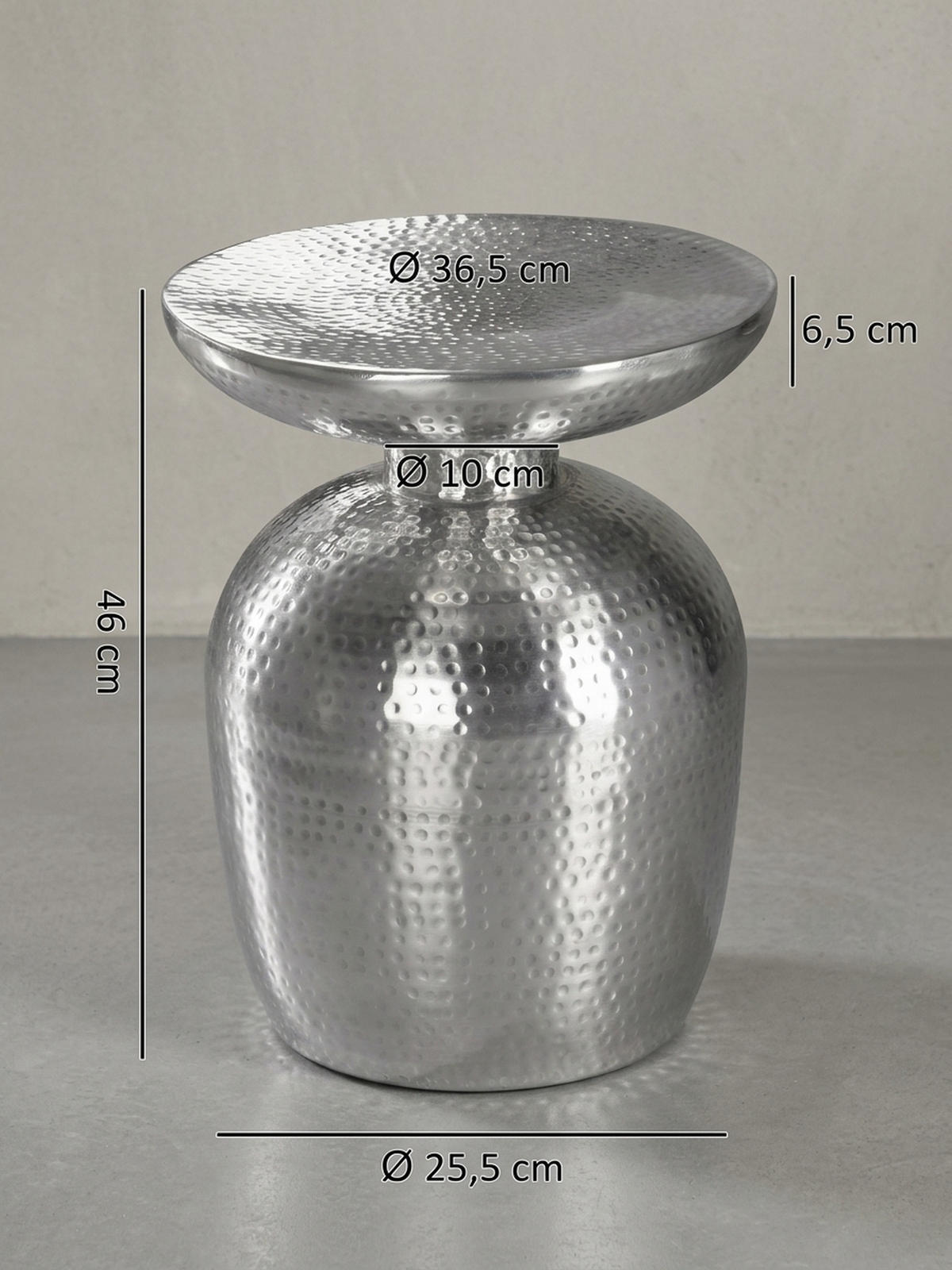 BEISTELLTISCH Aluminium Hammerschlagstruktur Belastbar ENNS, Silber 36x36x46 cm - Silberfarben, Metall (36/36/46cm) - KADIMA DESIGN