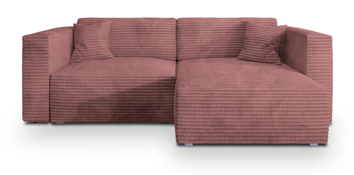 ECKSOFA NERIO Rosa Kordstoff mit Schlaffunktion - Rosa, Holz (245/148cm) - MASSENO