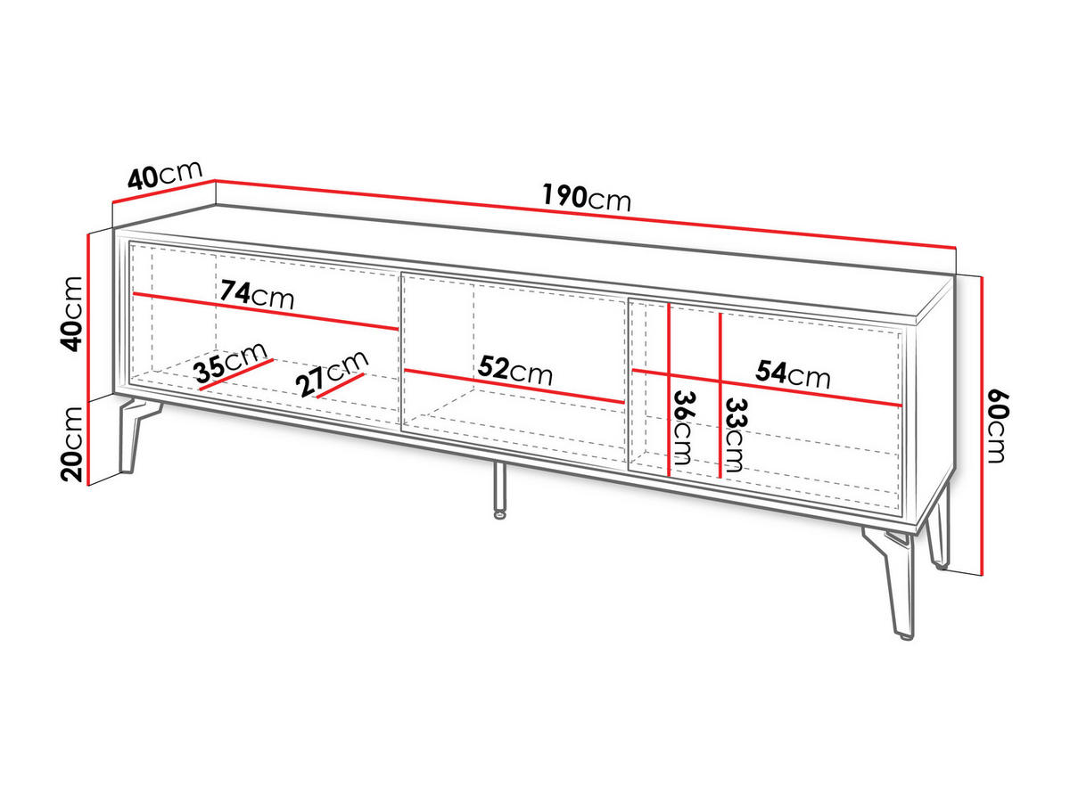 TV-LOWBOARD Ella 190 - Schwarz/Braun, Holzwerkstoff/Metall (190/60/40cm) - MIRJAN24