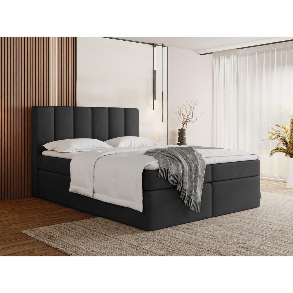 Thumbnail - WFL Group Boxbett, Schwarz Hochglanz, Holzwerkstoff, H3, Höhe ca. 14 cm, Rechteckig, 160x200 cm, Schlafzimmer, Betten, B...