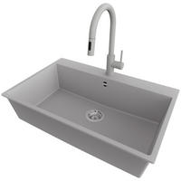 GRANITSPÜLE Riga, 2-er set Grau 78/50 cm 1 Becken + Küchenarmatur 40/20 cm + Ablauf-Set ab 80er Unterschrank - Chromfarben/Grau, Kunststoff (78/20/50cm) - Primagran