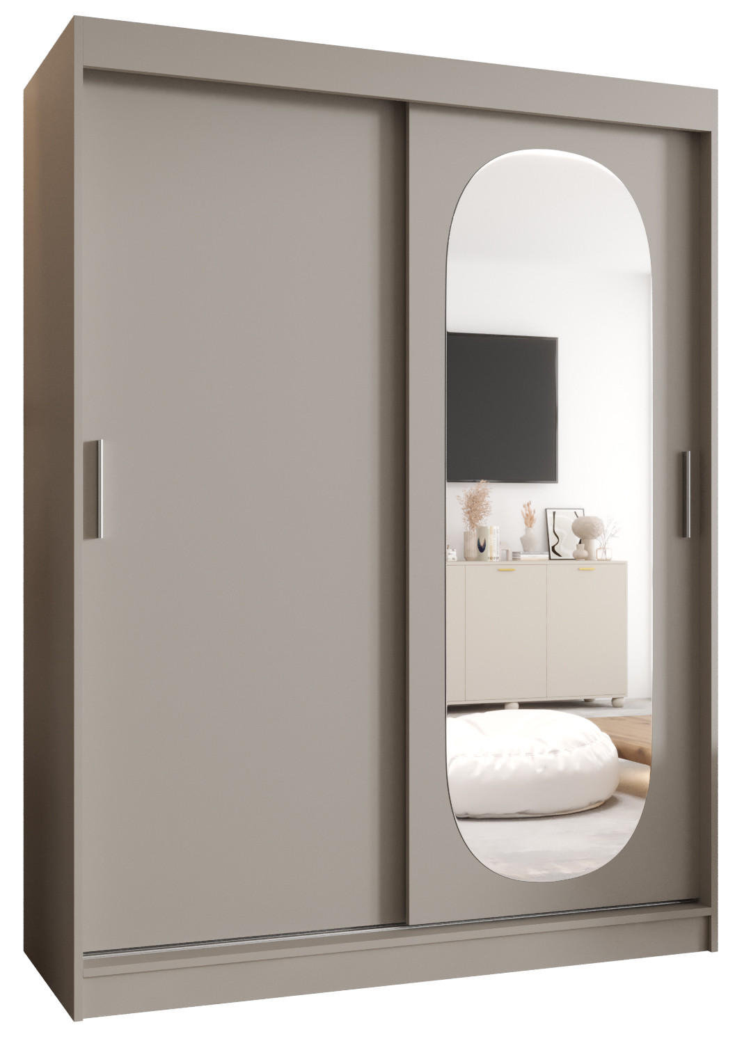 SCHWEBETÜRENSCHRANK 200/150/62 2-türig - Kaschmir/Silberfarben, Holz (150/200/62cm) - MÖBEL KRYSPOL