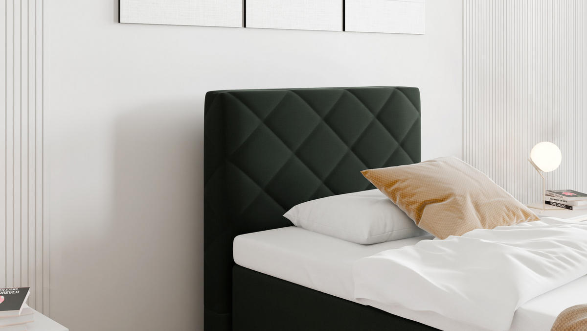 BOXBETT Diamaro 90x200 cm mit Bettkasten und Topper - Dunkelgrün - Grün, Holz (90/200cm) - Panda Möbel