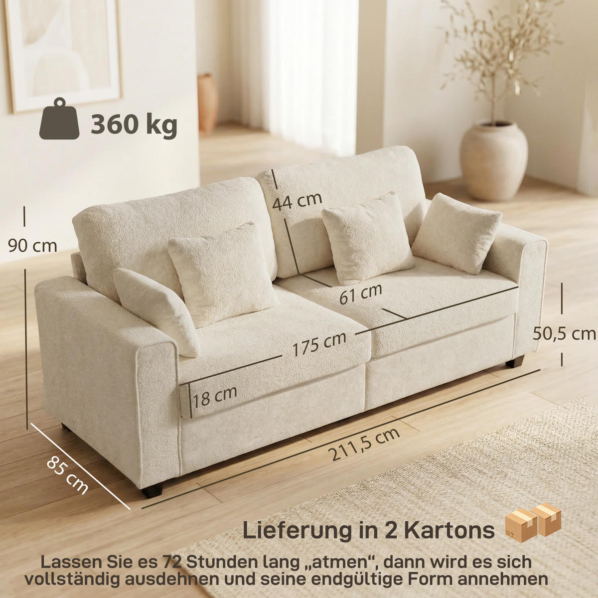 2-SITZER Sofa Beige 211.5/85.0/90.0 cm - Beige, Textil (85/90/211.5cm)