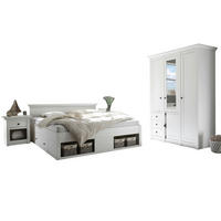 SCHLAFZIMMER-SET 3-teilig Pinie weiß mit Doppelbett, Kleiderschrank und Nachttisch - Schwarz/Weiß, Glas/Holzwerkstoff (186/206/64cm) - Furn.Design