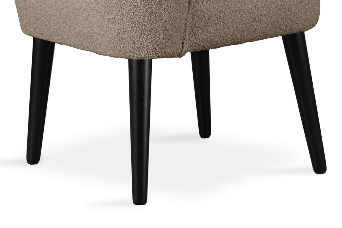 COCKTAILSESSEL APPA uf hohen schwarz lackierten Beinen aus Buchenholz, aus recyceltem Boucle-Stoff, Hellbraun/Schwarz - Hellbraun/Schwarz, Holz/Textil (63/89/65cm) - KONSIMO®