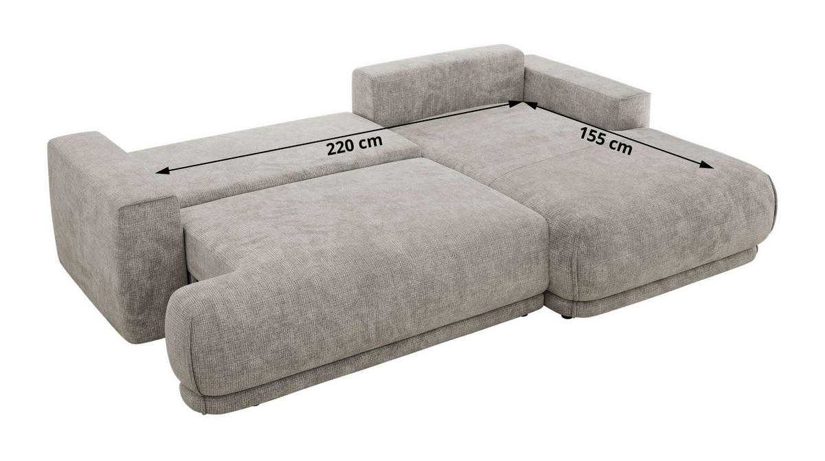 ECKSCHLAFSOFA RINA L Hellgrau Schenille grob gewebt - rechts - Hellgrau/Schwarz, Kunststoff/Textil (170/267cm) - MKS