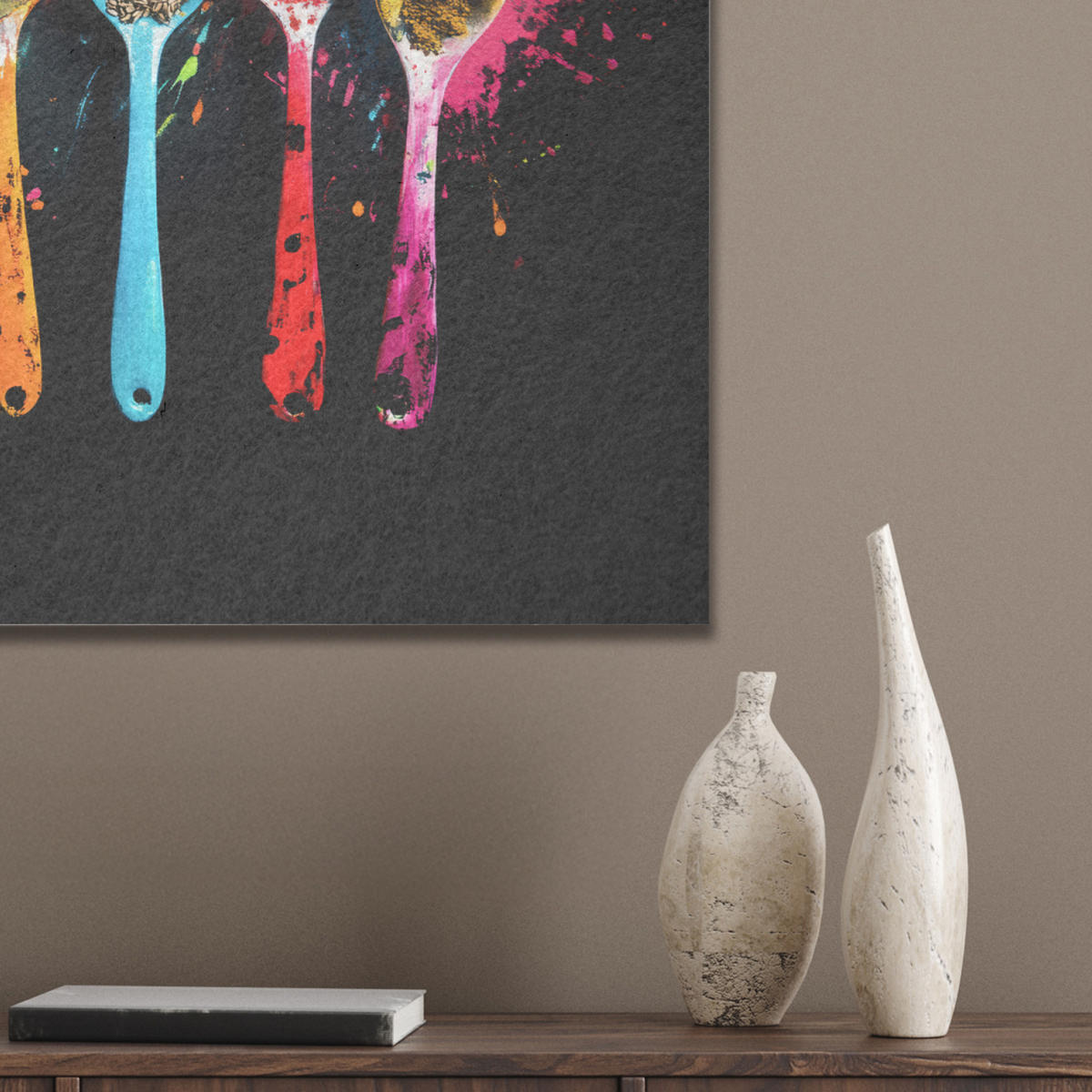 AKUSTIKBILD Löffel - Gewürze - Modern - Graffiti - Farbe - Farbenfroh Wanddeko 70x50 cm - Multicolor, Kunststoff (70/50/0.9cm) - MuchoWow
