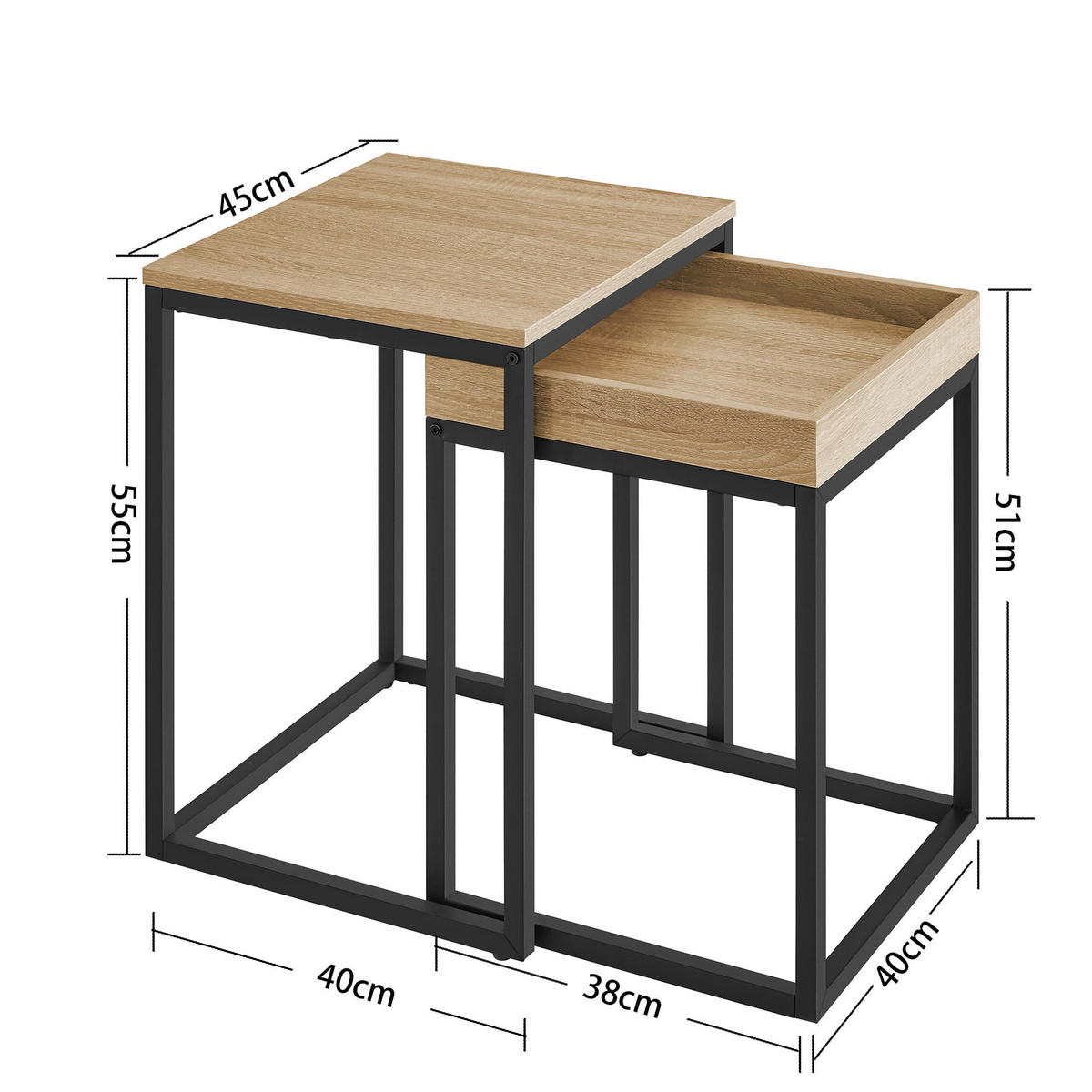 COUCHTISCH 2er Set rechteckig - Sonoma Eiche, Holzwerkstoff (40/45/55cm) - Mat-Haus