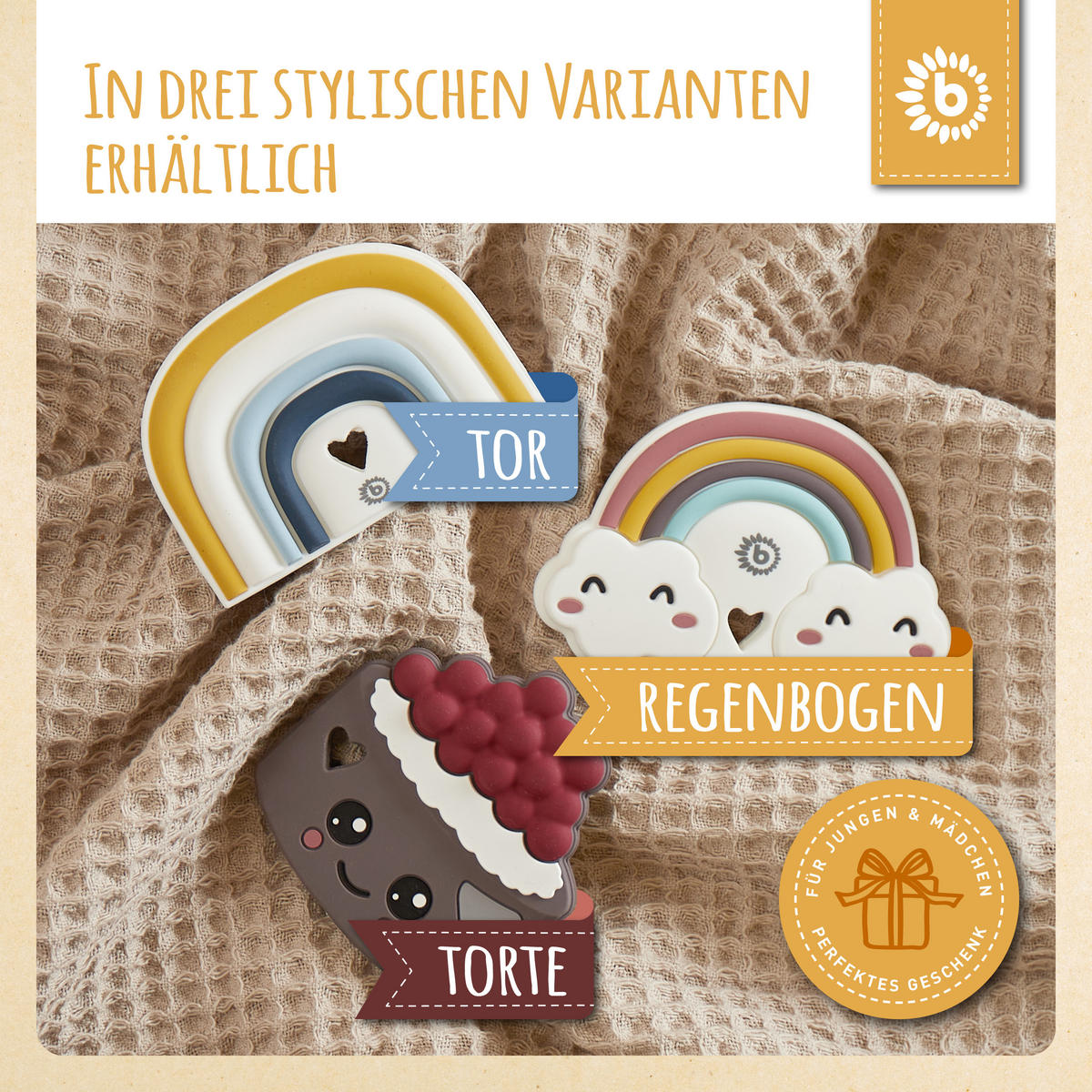 BEISSRING Silikon Regenbogen - ab Geburt - Multicolor, Kunststoff (6/9cm) - Bieco Spielwaren