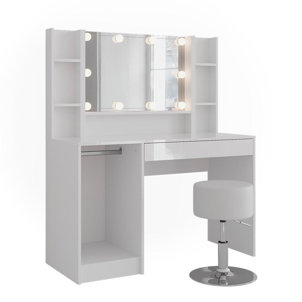 SCHMINKTISCH Sherry Weiß/Weiß Hochglanz 119.8 cm 5 Teile - Weiß Hochglanz, Holzwerkstoff (119.8/76/50.1cm) - Vicco