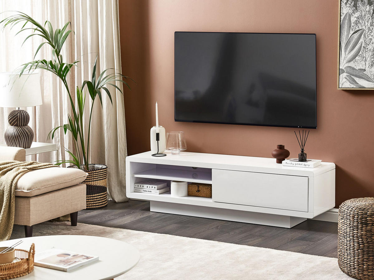 TV-MÖBEL Weiß ANTONIC 39/158/43 cm - Weiß, Holzwerkstoff (158/43/39cm) - Beliani