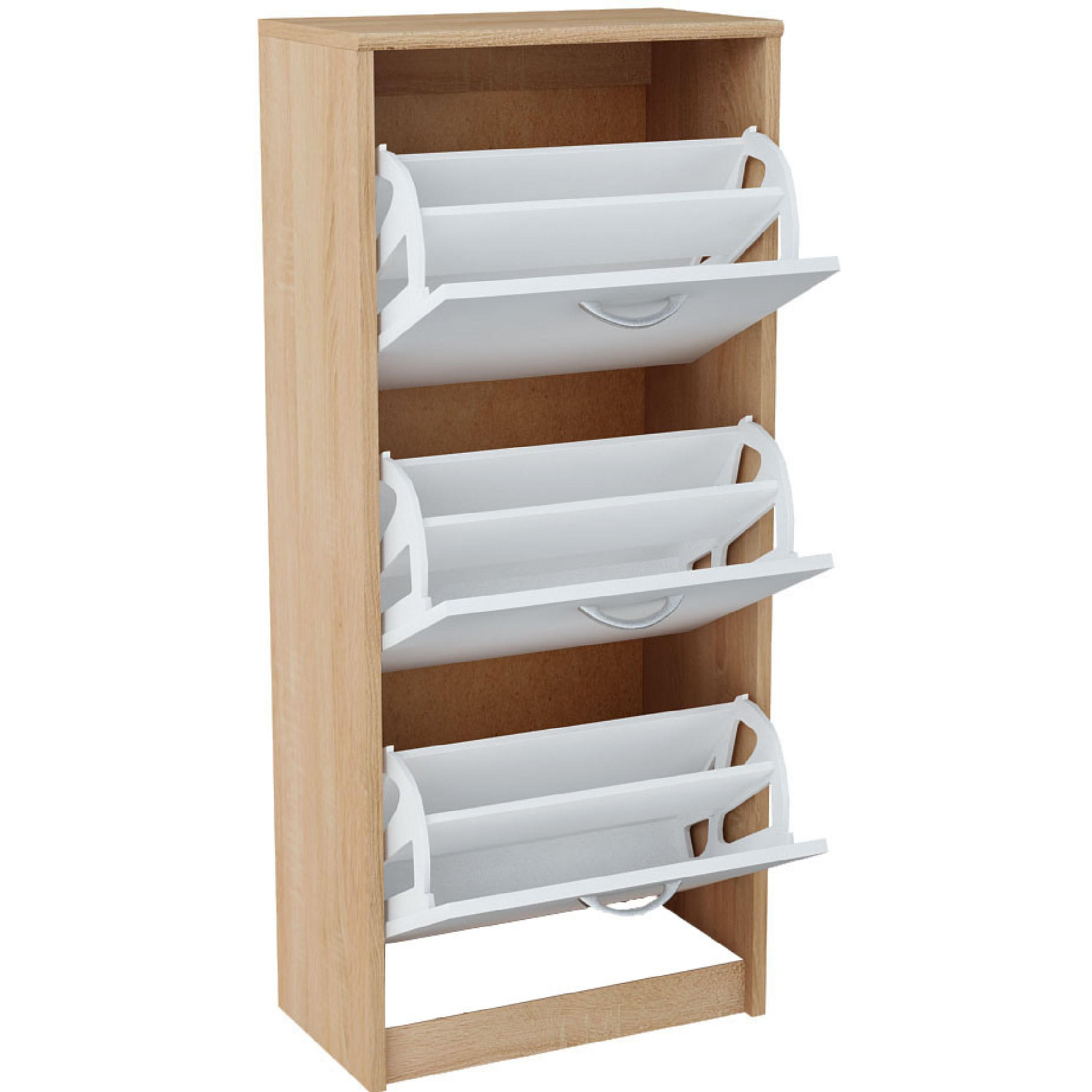 SCHUHSCHRANK mit 3 Fächern in Sonoma-Weiß - Weiß/Sonoma Eiche, Holzwerkstoff (50/116/28cm) - Home Collective